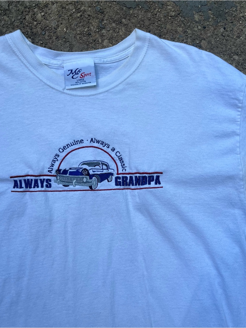 Vintage Always Grandpa White Graphic MC Sport Tee | Large
